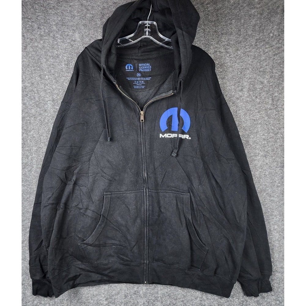 Mopar Full Zip Hoodie Mens 2XL Black Blue Logo Graphic Sweatshirt Official